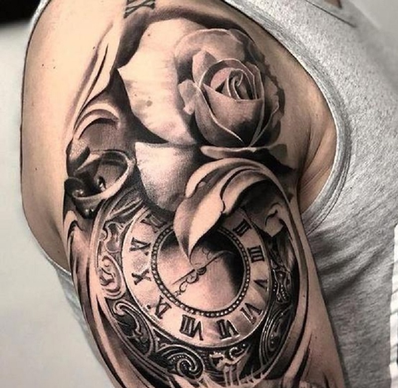 Tattoo hoa và đồng hồ