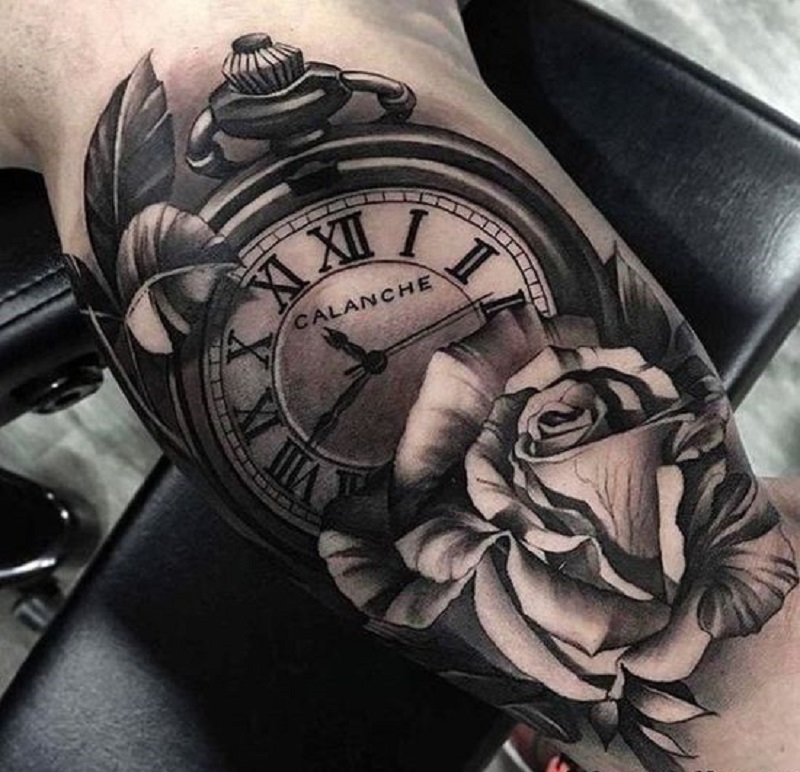 Tattoo hoa hồng, đồng hồ ấn tượng