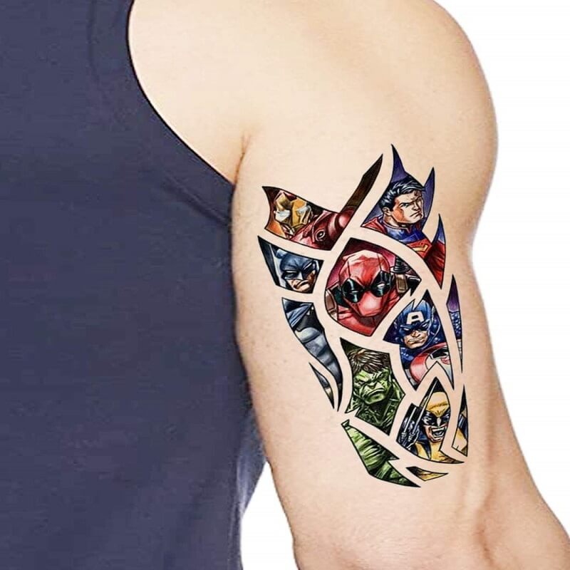 Hình xăm các siêu anh hùng trong Marvel nhỏ nhắn ở bắp tay