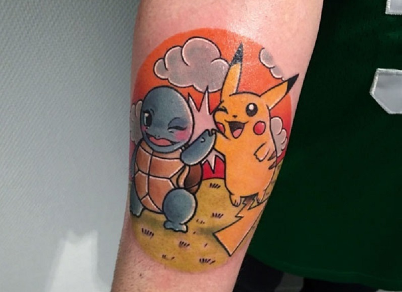 Hình xăm Pikachu và Squirtle tình bạn đẹp