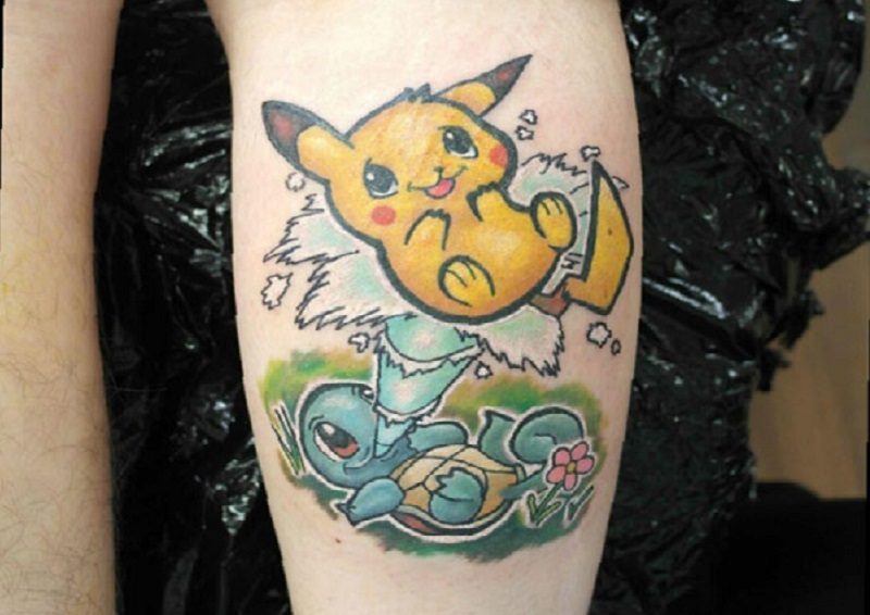 Hình xăm Pikachu và Squirtle vui vẻ dễ thương